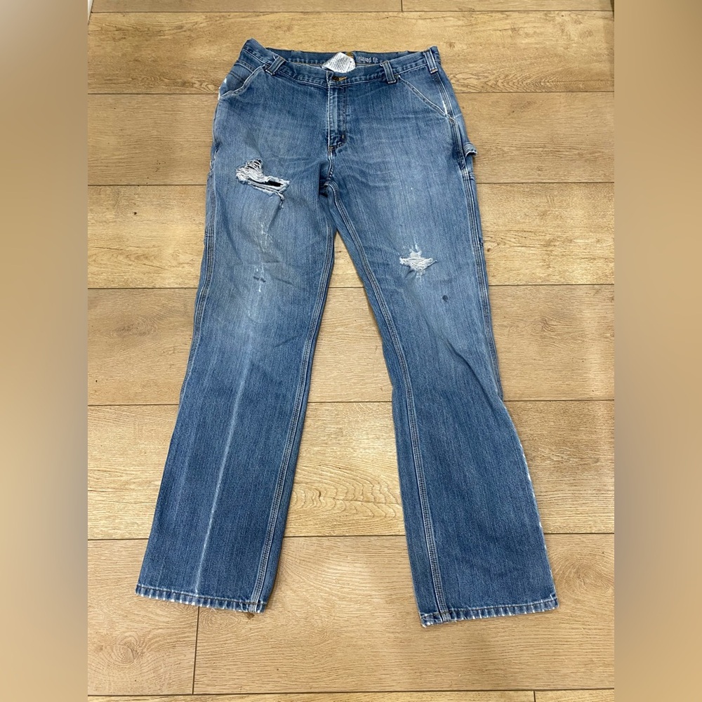 Carhartt Carpenter Jeans Men’s 36x34 Blue Denim Utility Relaxed Fit 103327–966